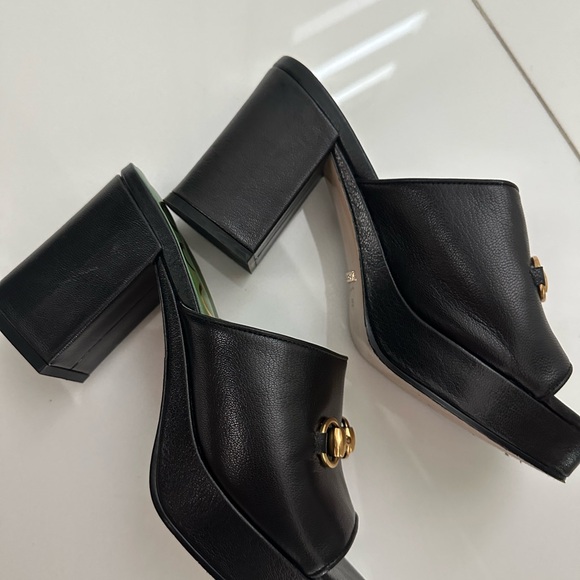 Gucci Black Leather Mules with Gold Detail - Picture 3 of 8